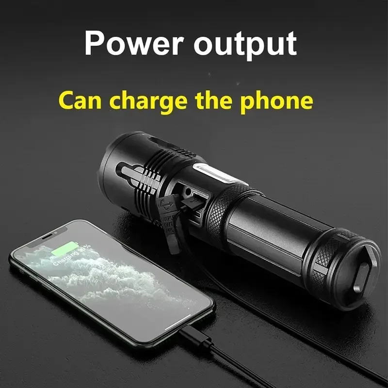 バッテリー　充電機　懐中電灯 懐中電灯 LED USB充電式 超高輝度 4つ調光モード 三脚スタンド