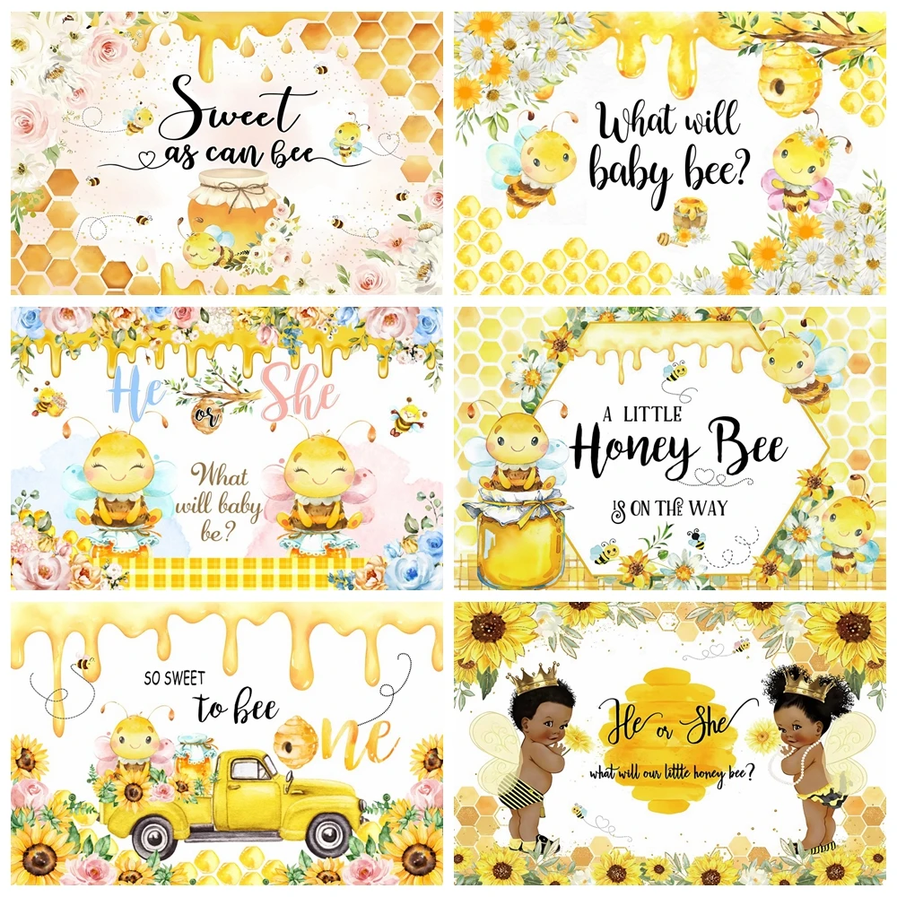 

Cartoon Honey Bee Birthday Party Decor Backdrop Yellow Sunflowers Sweet Newborn Baby Shower Photography Background Photo Studio