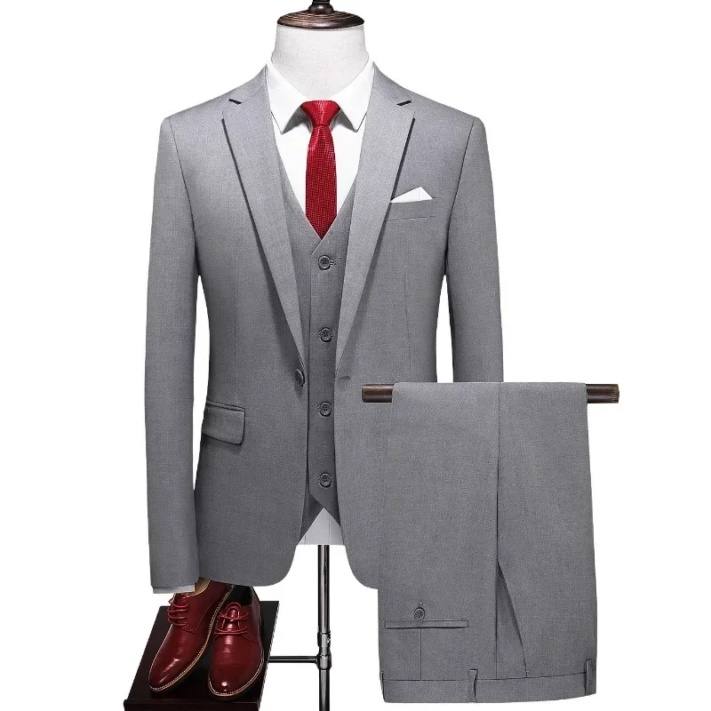 Mens Suits 3 Piece ( Jacket + Vest + Pants ) Business Solid Slim Fit Blazer Trousers Set Wedding Tuxedo Groomsman Men Clothing