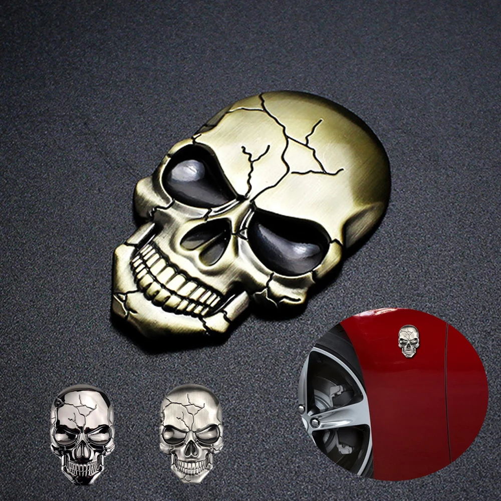 3D (1pcs) (Argent) Metal Skull Autocollant de Voiture