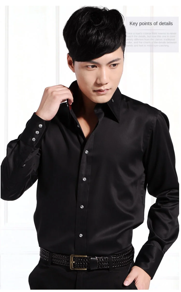 Description Picture 5 of itemMen's Casual Shirt Long Sleeve Korean Trends Fashion Button-down Collared Shirt Business Dress Shirts Slim Fit Designer Shirts