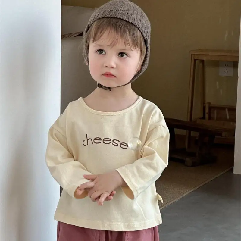 Spring New Baby Long Sleeve T Shirts Cotton Girls Letter Print Bottoming Shirts Toddler Boy Loose Casual Tops Infant Tee