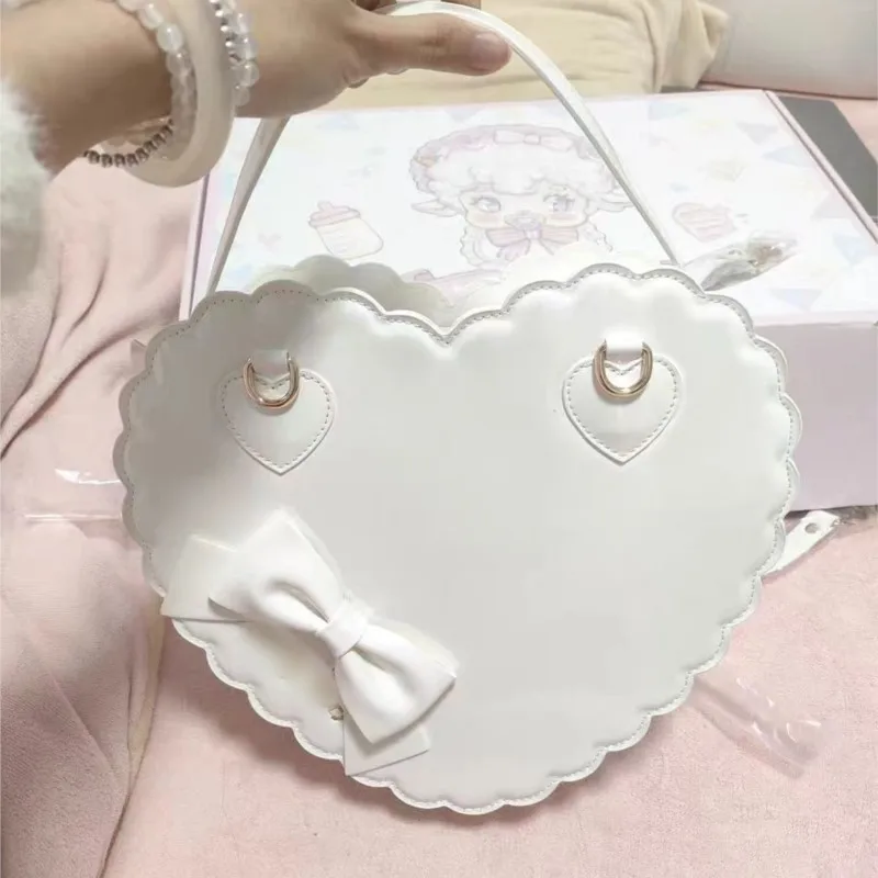 JIAERDI Lolita Heart Pink Handbag Women New Sweet Cute Bow Leather Crossbody Bags Ladies Japanese Kawaii Shoulder Bags Aesthetic