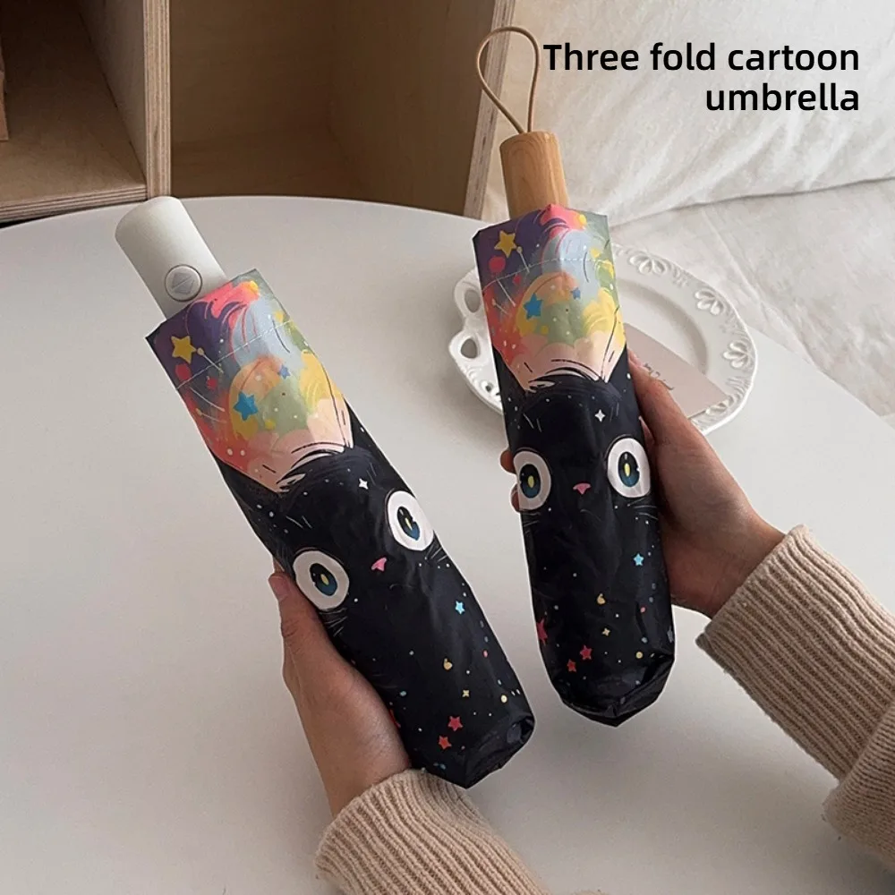 1pc Star Cat Cartoon Umbrella Suitable for Rain Fully Automatic Compact Portable Wind Resistant Ribs
