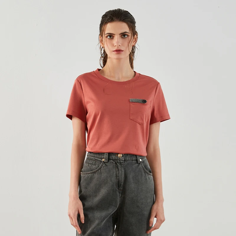 K1296W Ladies T-Shirt Tops For Women Clothes T Shirts For Women High-Quality Casual Solid Color Women T Shirt
