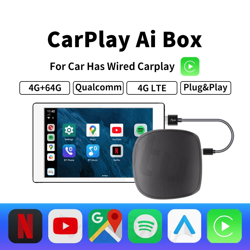 CarPlay Android Mini Ai Box Android9 проводной для беспроводного телефона 4G + 64G Plug and Play Volvo Ford Benz VW