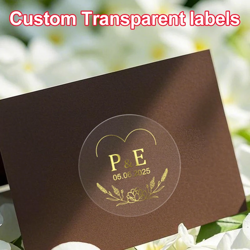 Custom Clear Gold Foil Stickers – Personalized Transparent Waterproof Labels for Weddin... - SKU SSL900266 - UGI Packaging