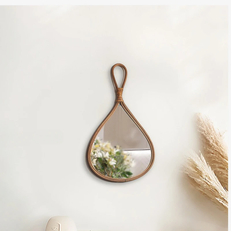 Handmade Rattan Wall Mirror Homestay Wall Decor Accessory Sturdy Wabi-Sabi Hanging Piece Warp-Resistant Dressing Mirror
