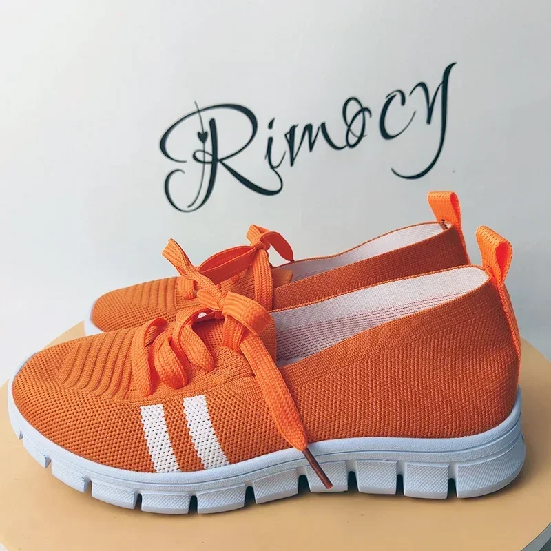 Women Shoes Women Sneakers Women Flats Casual Shoes Breathable Mesh Comfort Flats Orange Sneakers Women 2025 Autumn Lace Up Casual Loafers Shoes Soft Sole Non Slip Sports Shoes 43