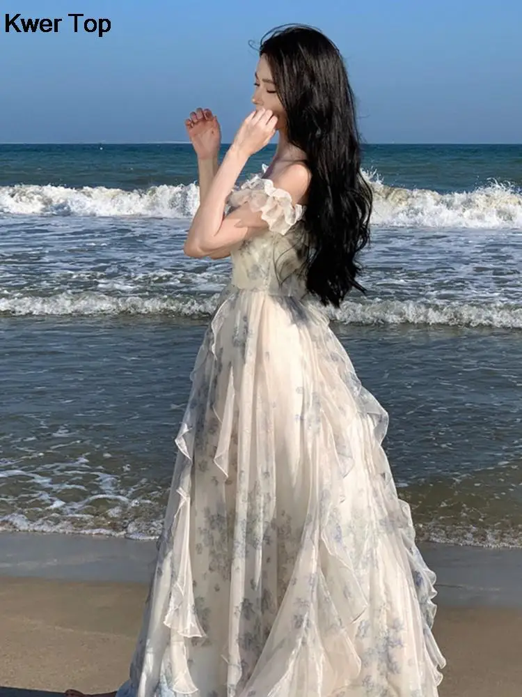 Vestido Largo De Gasa Para Mujer SEVETAT - Estilo Bohemio Con Cinturón, Cuello En V, Estampado Floral, Primavera-Verano 2023, Ideal Para Playa, Fiesta O Uso Diario