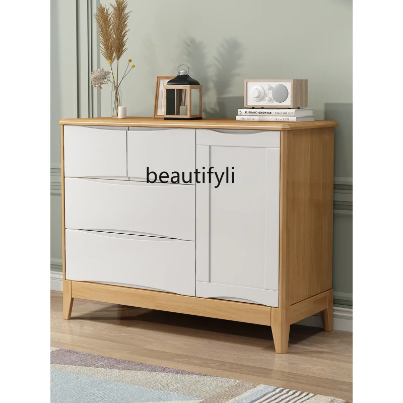 

Nordic Solid Wood Chest of Drawers Storage Cabinet Living Room Modern Small Apartment Locker Bedroom Wardrobe Drawer Cabinet