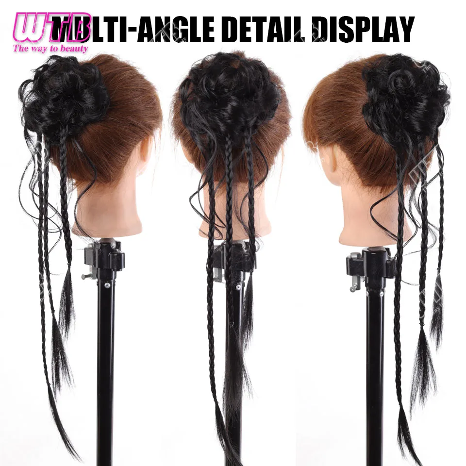 합성 20인치 긴 브레이드 헤어 번 트위스트 디자인 블랙 푹신한 탄력성 헤어 번 포니테일 여성용