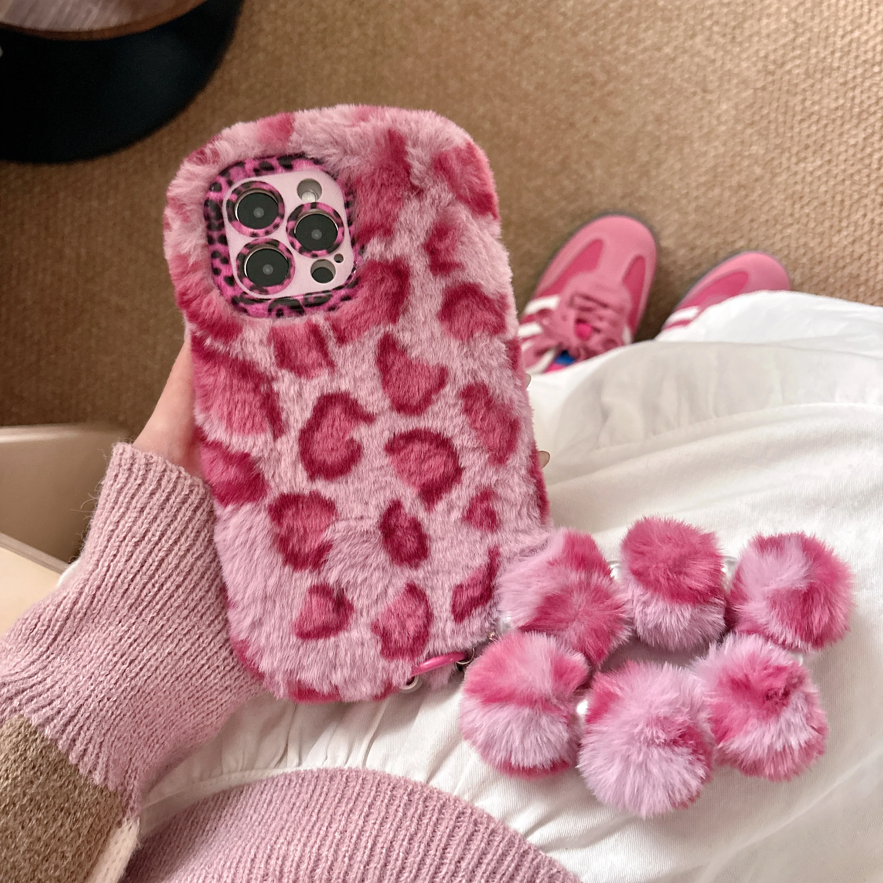 Leopard Flauschige Pelz Fall Für Galaxy S25 24 23 Ultra 25 23 24Plus A14 A15 A16 A17 A35 A55 ständer Kamera Objektiv Schutz Rahmen – Detail 13
