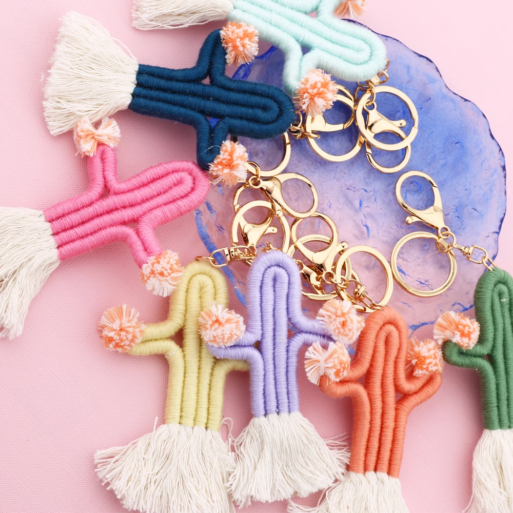 Tassel Macrame Rope Handmade Plant Cactus Macrame Keychain Bohemian ...