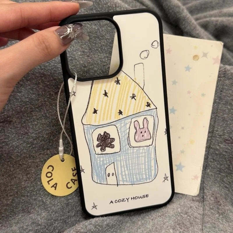 Charming Hand-Painted Small House Acrylic Phone Case - Anti-Drop Cover