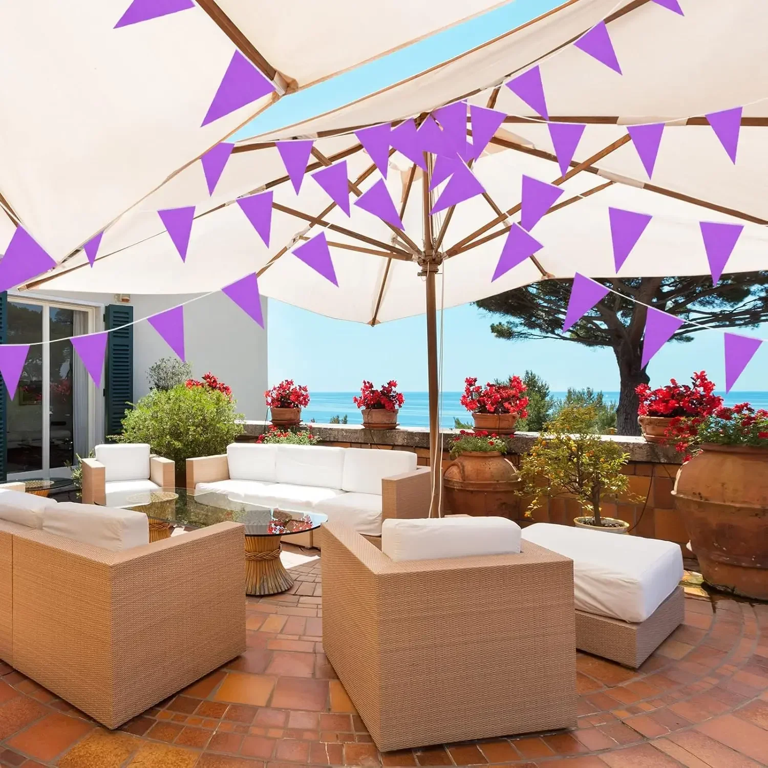 Vibrant Purple Triangle Bunting - Waterproof Pennant Flags Garland, 33ft/10m Durable Party Decoration