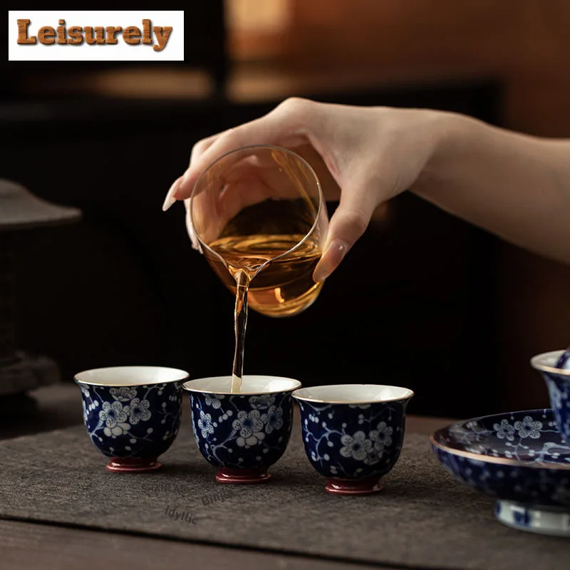 Blue And White Ice Plum Round Fusion Tea Set Complete Set Luxury Tea Ceremony Set Household Teapot And Tea Cup Set Teaset Craft