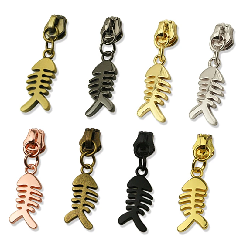 

5Pcs 5# Zipper Slider Head for Metal Zippers Fish Bone Zips Puller Sliders DIY Clothes Handbags Jacket Repair Sewing Accessories