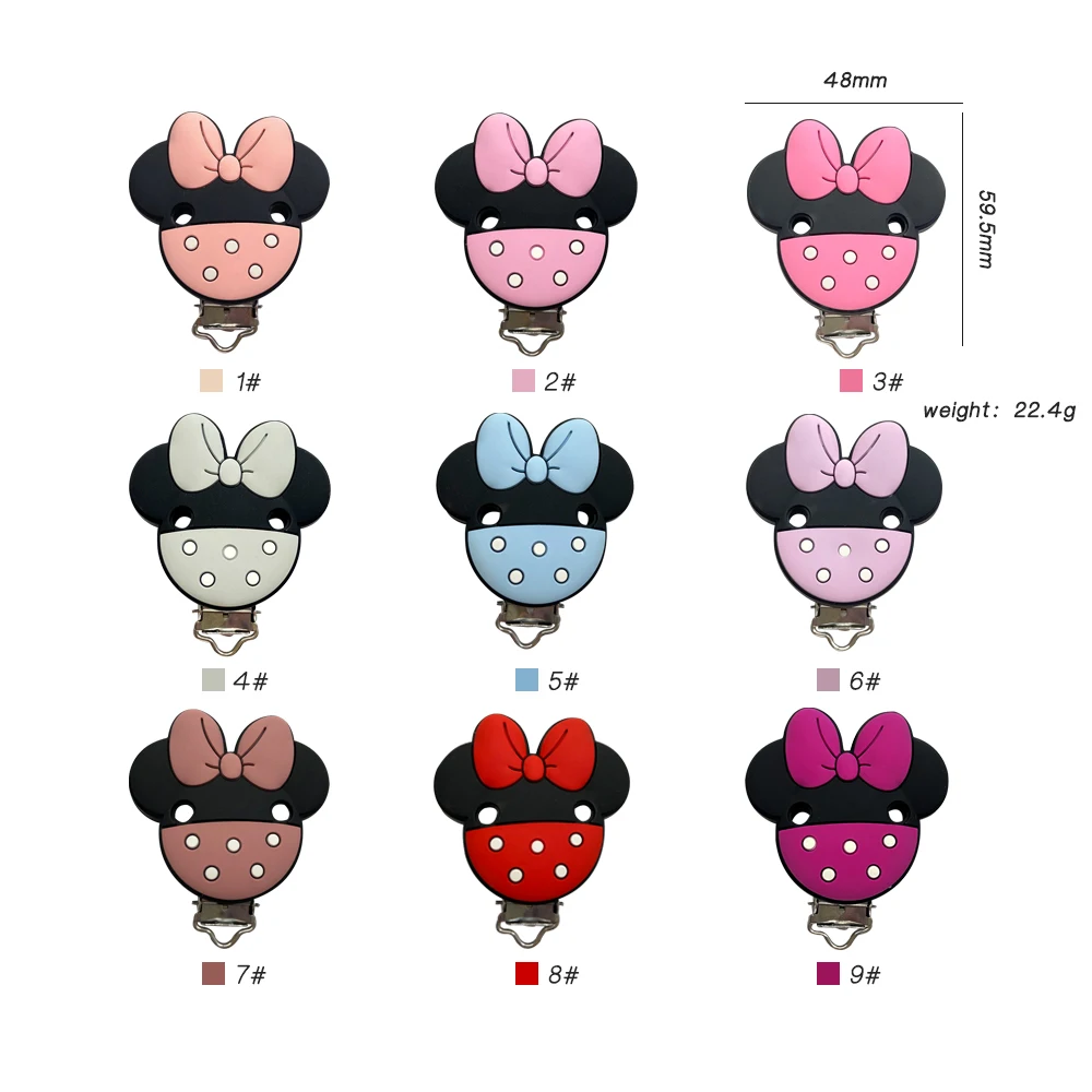 3Pcs Minnie Shaped Baby Pacifer Clip Food Grade Silicone Teethers For Baby DIY Baby Soother Nursing Pacifier Chain Accessories 6