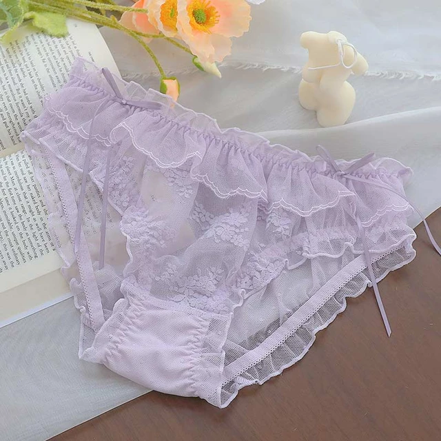 Sweet Style Lace Panties Hollow Women's Underpants Bow Ruffles