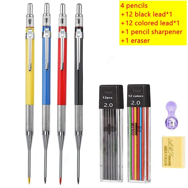 30mm Deep Hole Long Nib Mechanical Pencil Set Solid Carpenter Woodworking Tools 2.0mm 12 Colors Refill Construction Tools 1