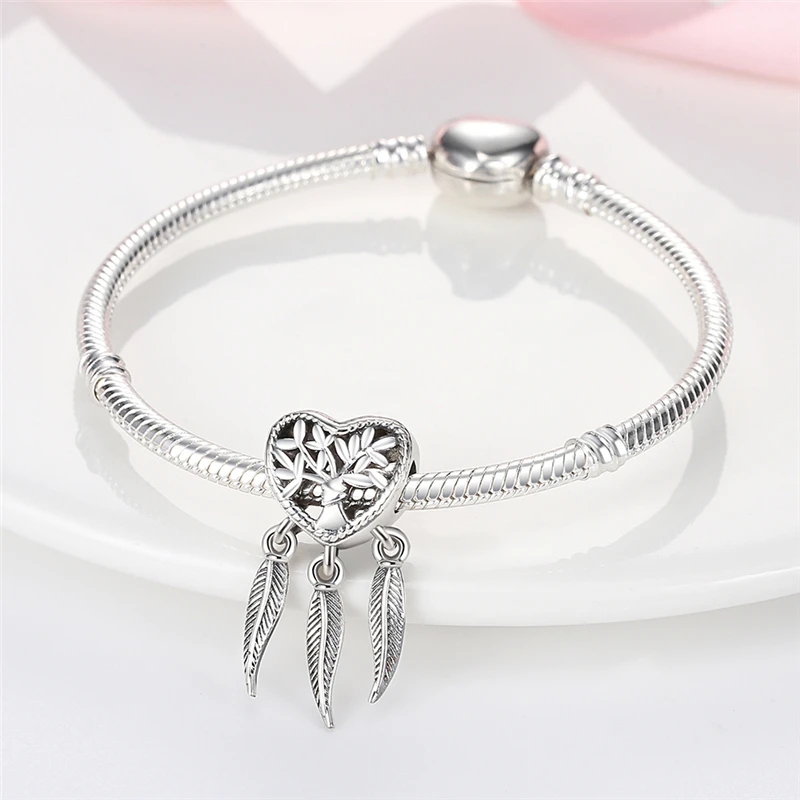 Inlaid Zircon Heart Charm Beads – 925 Sterling Silver for Bangle Bracelets 3
