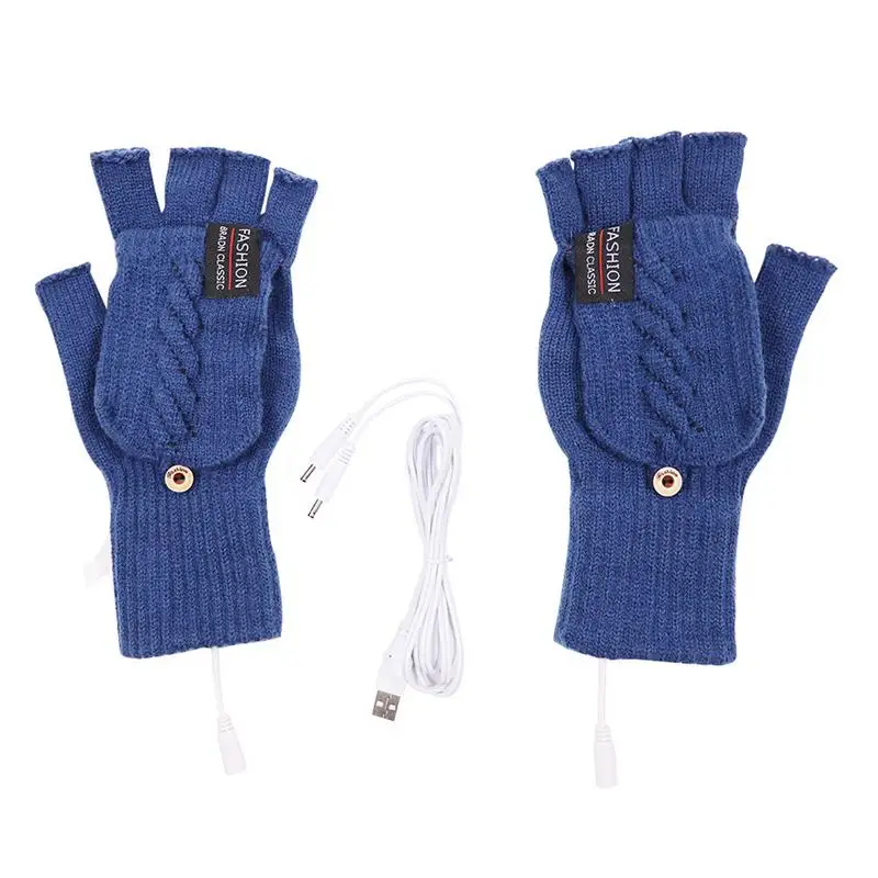 

Heated Gloves For Women Knit Half Finger USB Heated Fingerless Mitten Soft Half Finger Warm Knitting Typing Gloves Winter Warm