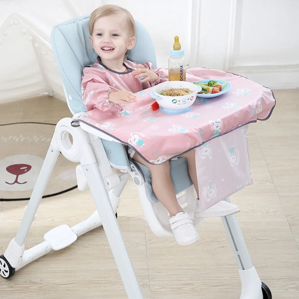 

Newborn Long Sleeve Bib Coverall with Table Cloth Cover Dining Chair Waterproof Saliva Towel Burp Apron Food Feeding Accessories