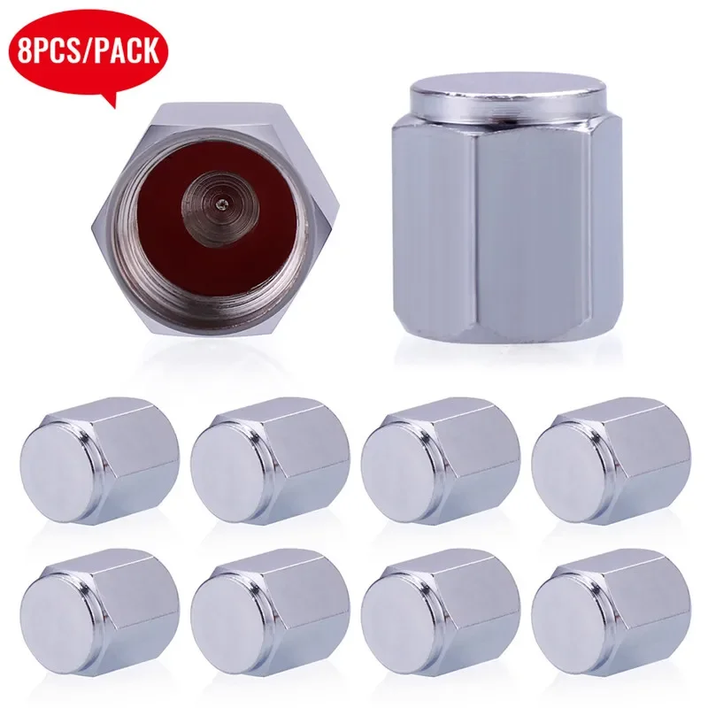 8 Pcs/Pack Tire Valve Caps Silver Premium Metal Rubber Seal Tire Valve Stem Caps Dust Proof Covers tire valve caps,tire valve cap,tire stem cover