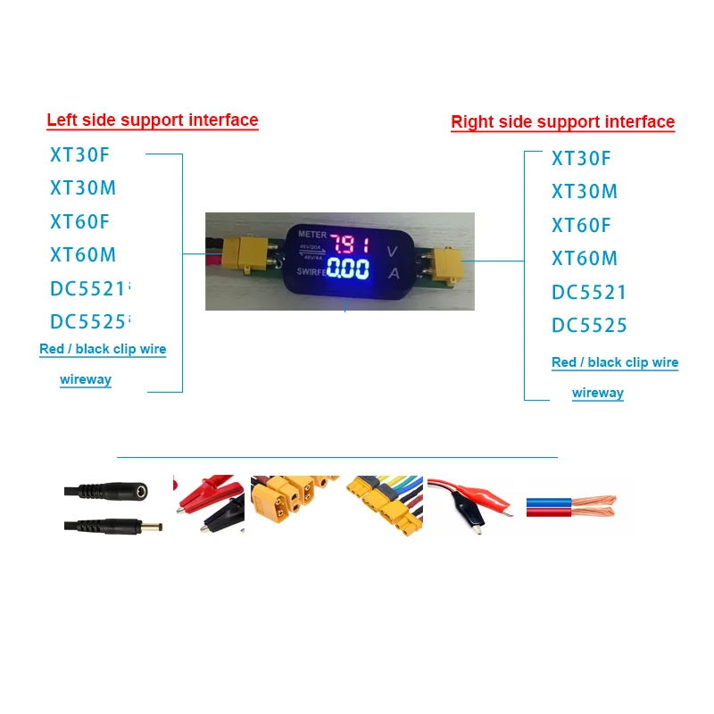 Digital Multimeter Multimeter Tester 48V 20A/4A XT30 DC Voltmeter Ammeter Bidirectional Display LED Digital Voltage Current Meter 5V 12V 15V 24V 36V Battery Monitor