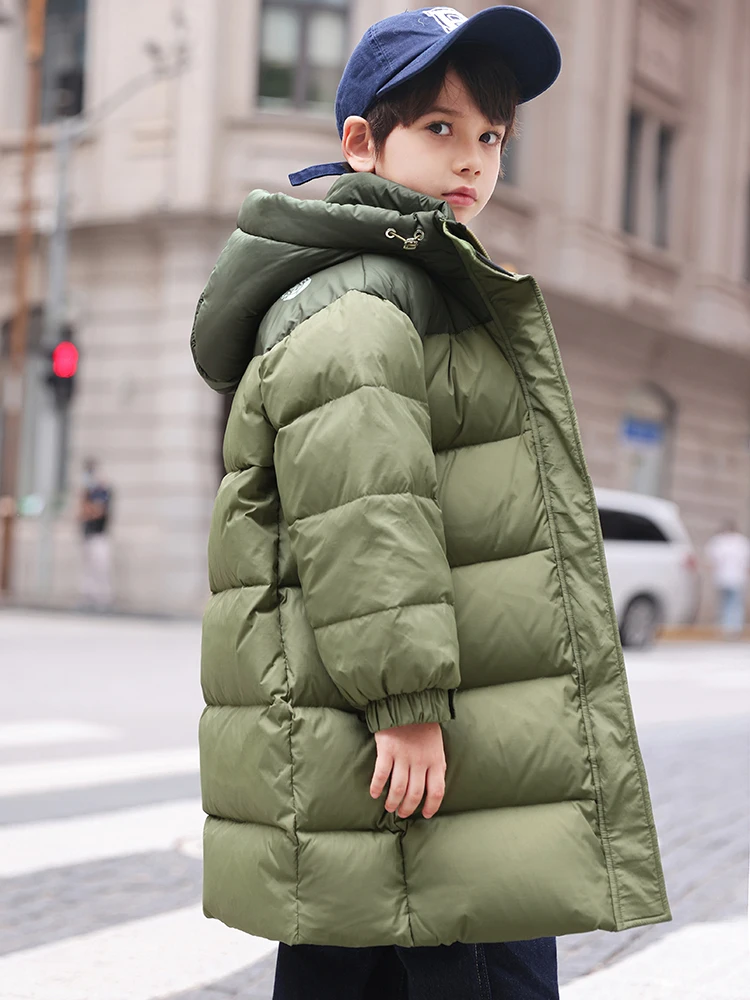 두꺼운 화이트 덕다운 푸퍼 재킷 (남아용) ABC 키즈 캐주얼 루즈핏 겨울 아우터 따뜻한 코트 긴소매 지퍼 여밈