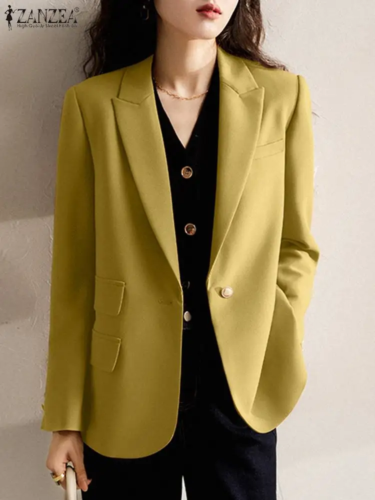 

ZANZEA Fashion Women Casual Lapel Neck Long Sleeve Blazer Autumn Suits Loose Thin Coats Elegant Holiday Outwear Solid Work Wear