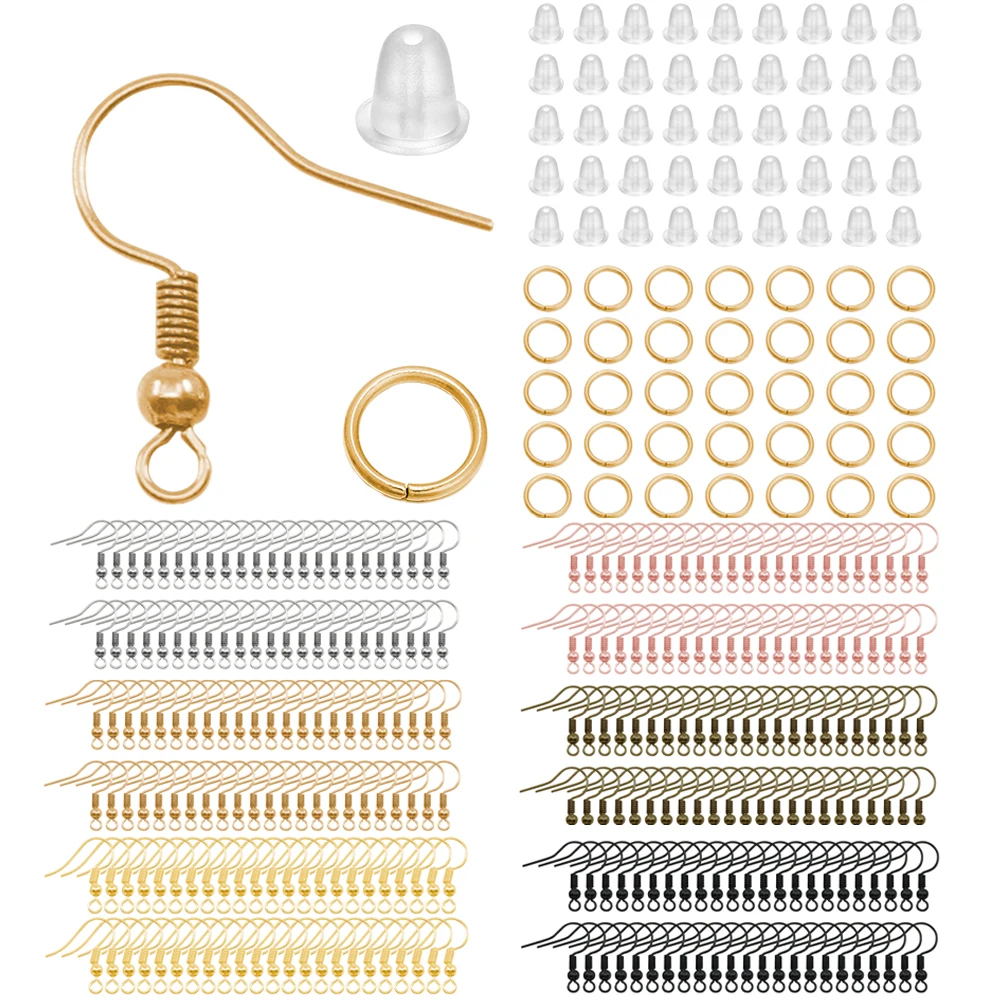 100/300 Stück/Lot Hypoallergene Ohrhaken-Set, verschiedene Farben, Ohrhaken, Fischhaken, offene Biegeringe, Ohrstöpsel für DIY-Schmuckherstellung