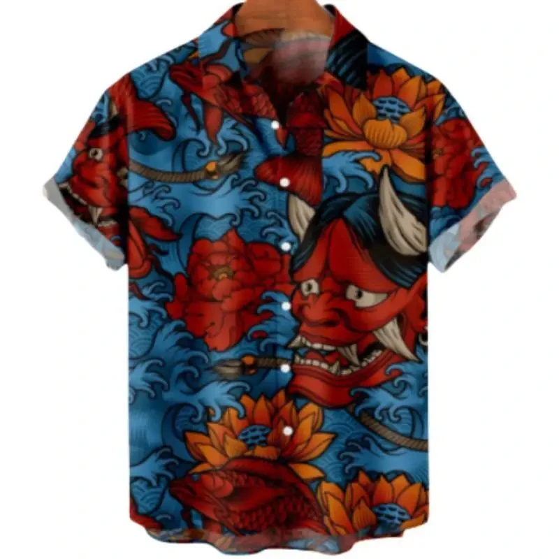 

Printed Graphic Chinese Shirt Men Women Clothing Summer Hawaiian Vacation Beach Shirt Lapel Blouse Casual Y2k Short Sleeves Tops