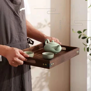Retro Rectangular Wooden Tray Pallet Kitchen Storage Organization Dessert Dinner Coffee Tea Food Serving Trays Home Hotel Decor 1