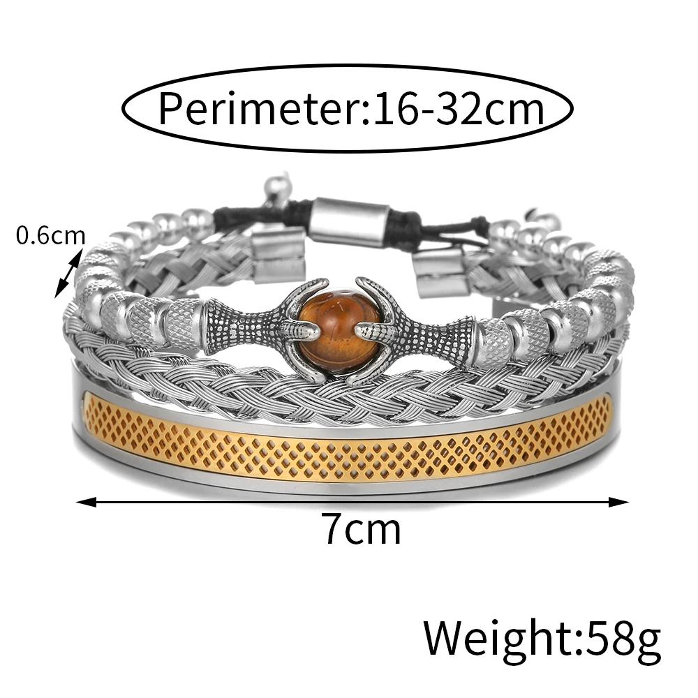 Men Bracelet Sets Stainless Steel Beaded Braiding Rope Bangles Men Eagle Bracelets With Tiger Eye Natural Stone Gift Accessories 3