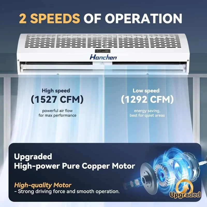 Hanchen 36 Inch Air Curtain 【 NEW VERSION】 Magnetic Door Switch 2 Speeds 1527/1292 CFM Uncooled