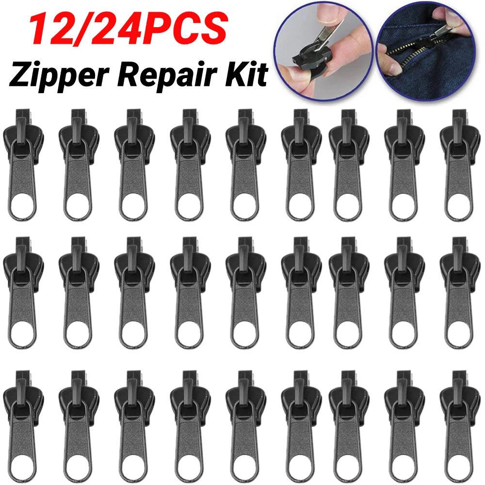

12/24pcs Universal Instant Zipper Fix Zipper Repair Kit For Clothing Tent Replacement Zip Slider Teeth Rescue Design for DIY Sew