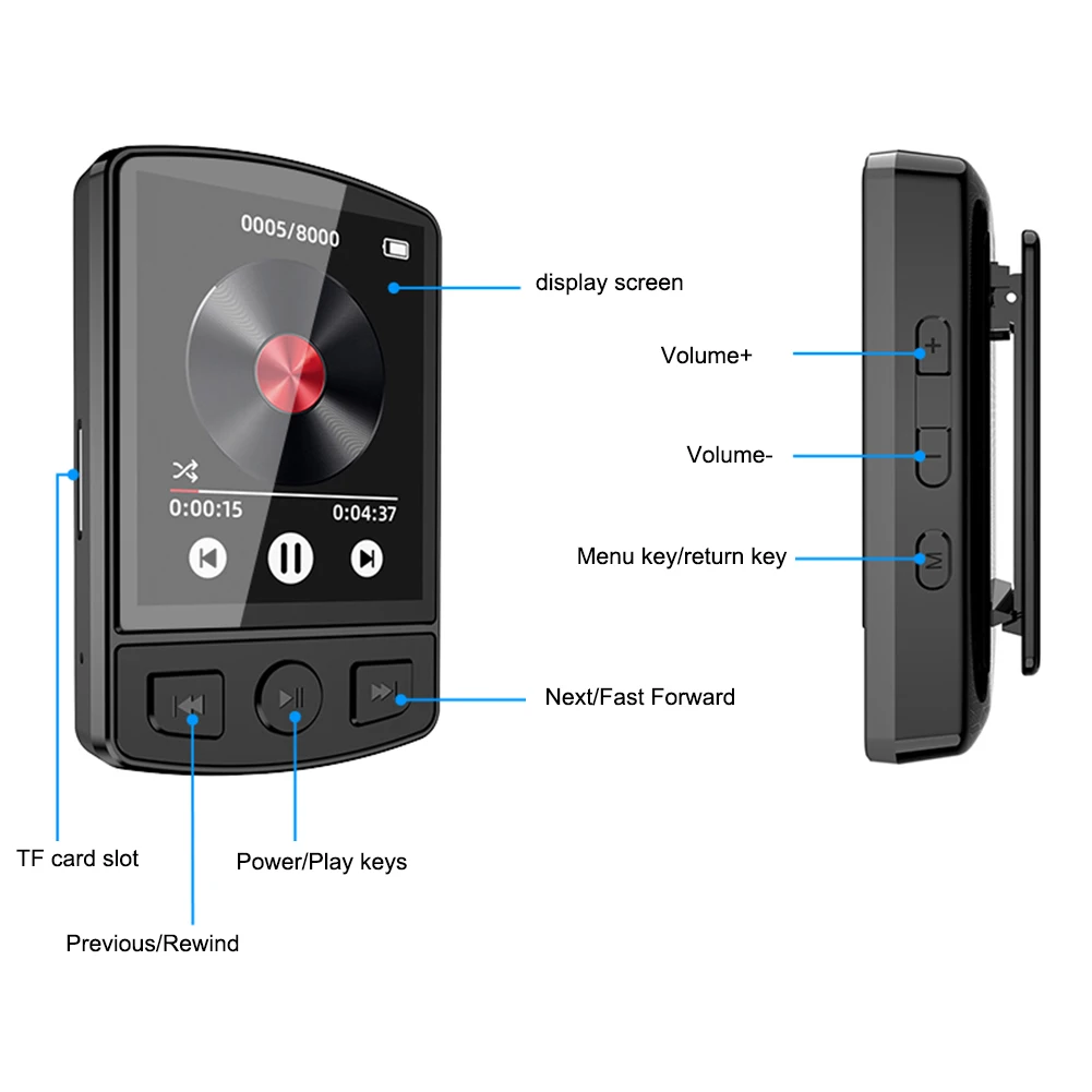Portable Bluetooth MP3 Player with FM Radio and Clip Design