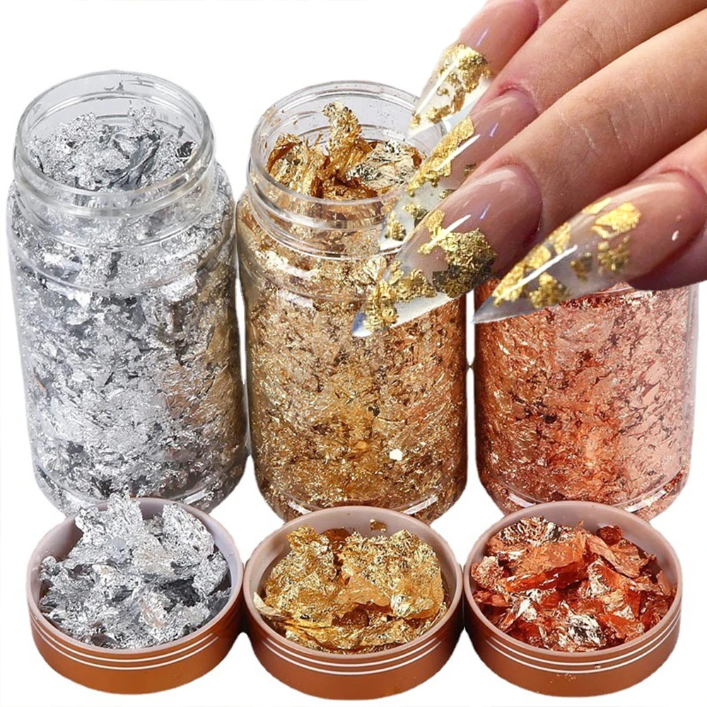Gold Leaf Flakes Foil Paper Nail Art Sequin Epoxy Resin Filling Silver Foil Paper Copper Sequins DIY Nail Jewelry Deco