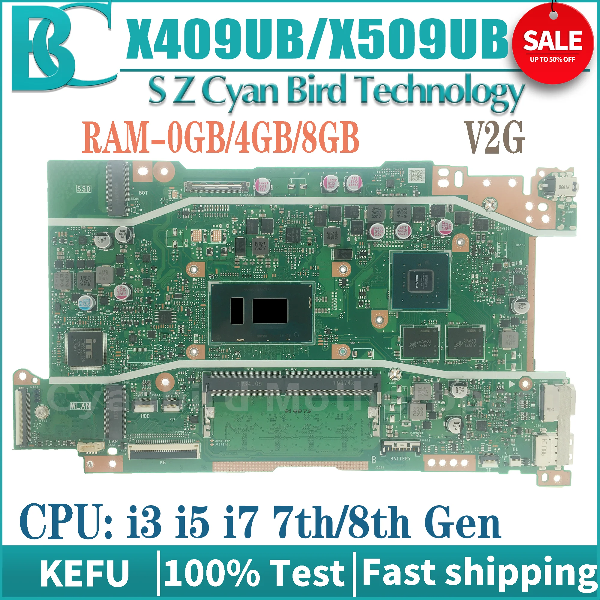 KEFU Материнская плата ASUS X409UB X509UB A409U A509U F409U F509U X409UJ X509UJ материнская плата для ноутбука 4417U i3 i5 i7 0 ГБ/4 ГБ/8 ГБ