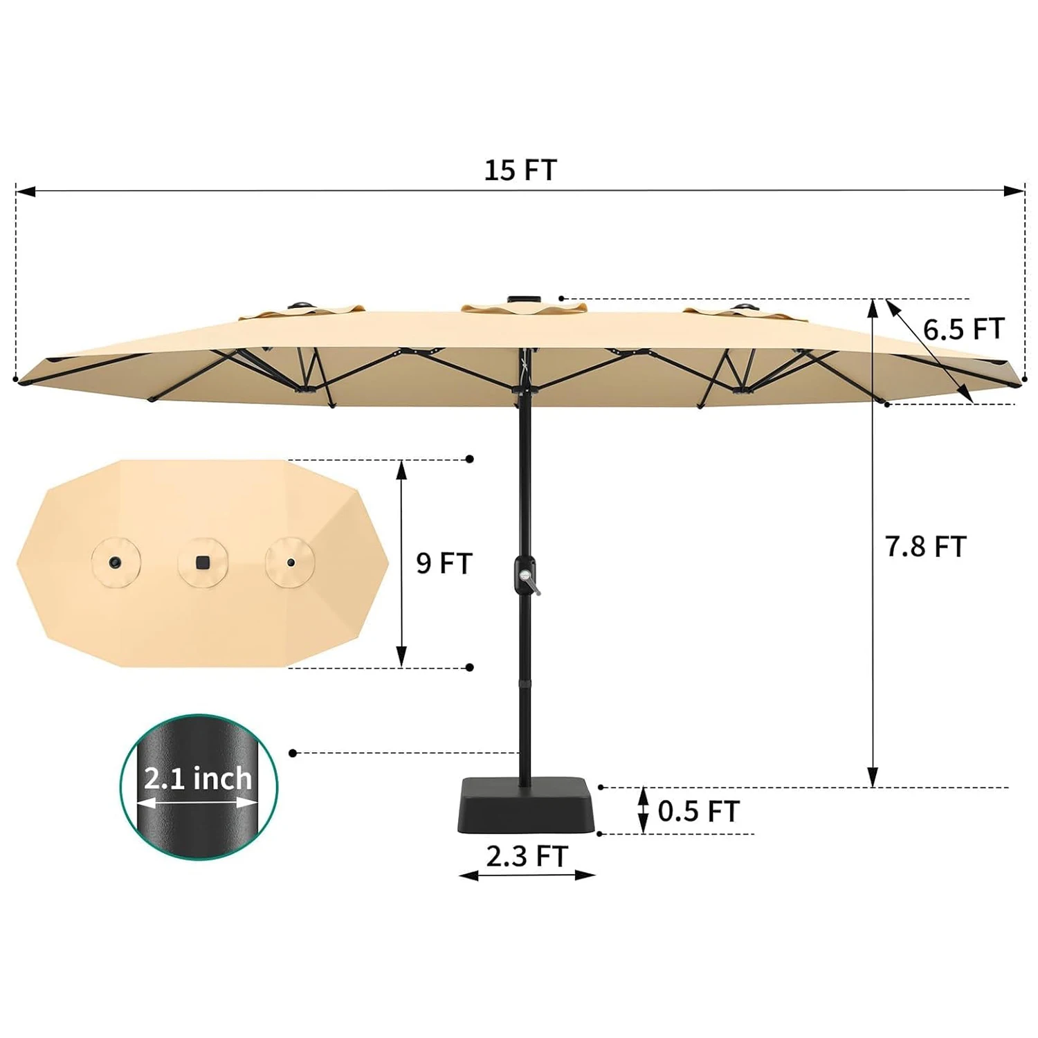 15×9FT Double Patio Umbrella 2