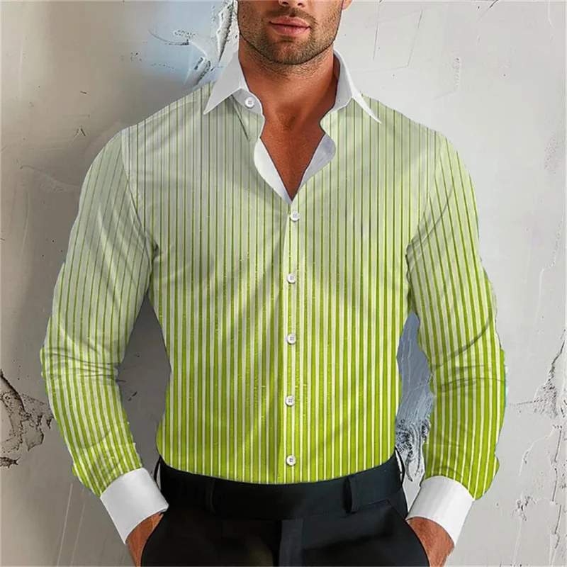 thumbnail image 1 of Camisa de hombre con degradado de rayas 2024, camisa de manga larga con solapa, talla extragrande, diseño S-5XL, cómoda, suave, de alta calidad para hombre, 1 of 5