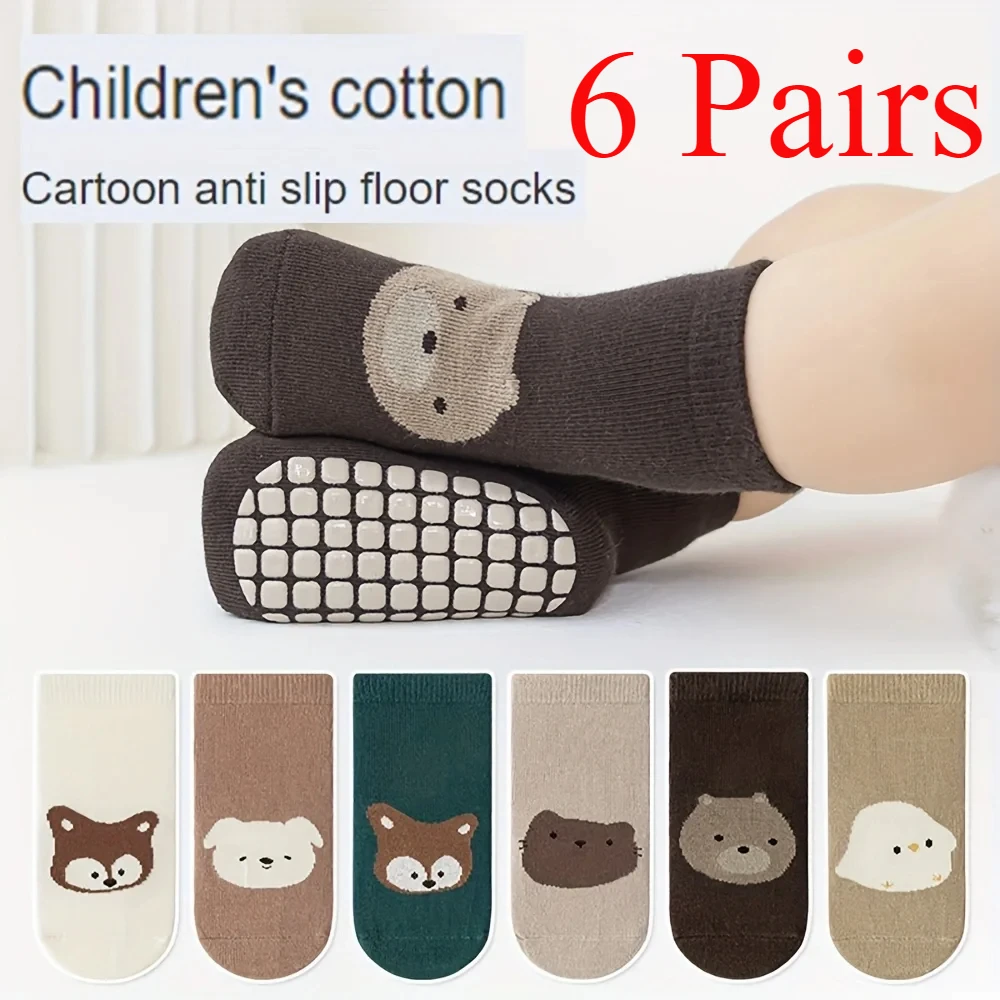 6/1 Pairs Autumn And Winter Dot Glue Baby Trampoline Socks Non-slip Floor Socks Large Cartoon childrens socks