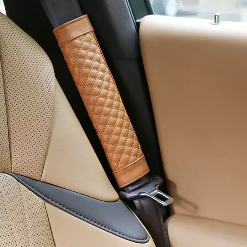 Premium Leather Seat Belt Shoulder Cover - Embroidered Wear-Resistant, Non-Slip Interior Accessory