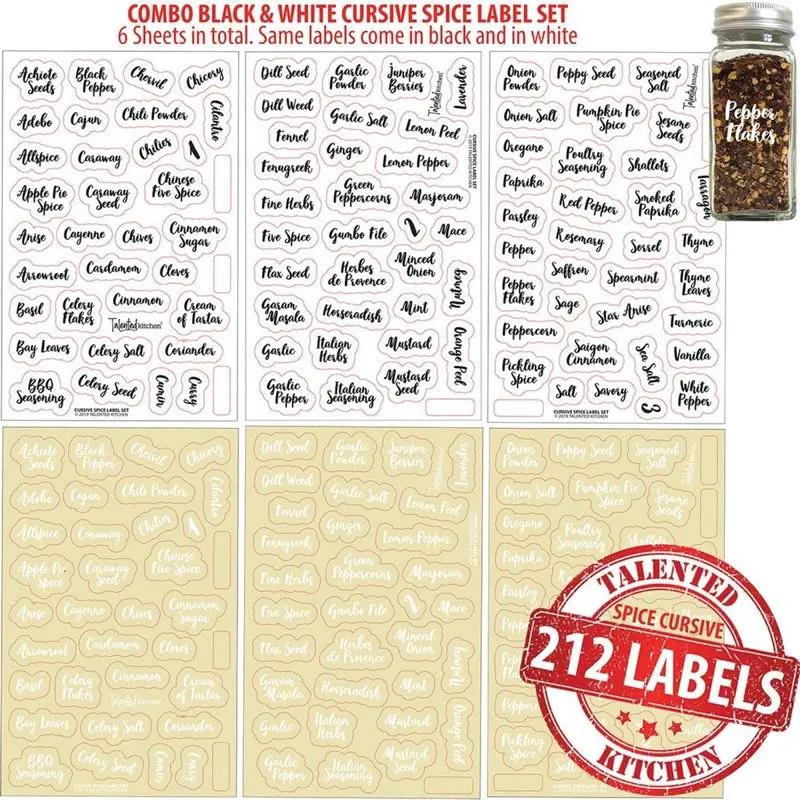 Talented Kitchen 24 Glass 6 oz Spice Jars with Lids and Labels, Large Glass  Spice Jars with Shaker Lids, Sift/Pour, Course Shakers, Clear and  Chalkboard Style Stickers