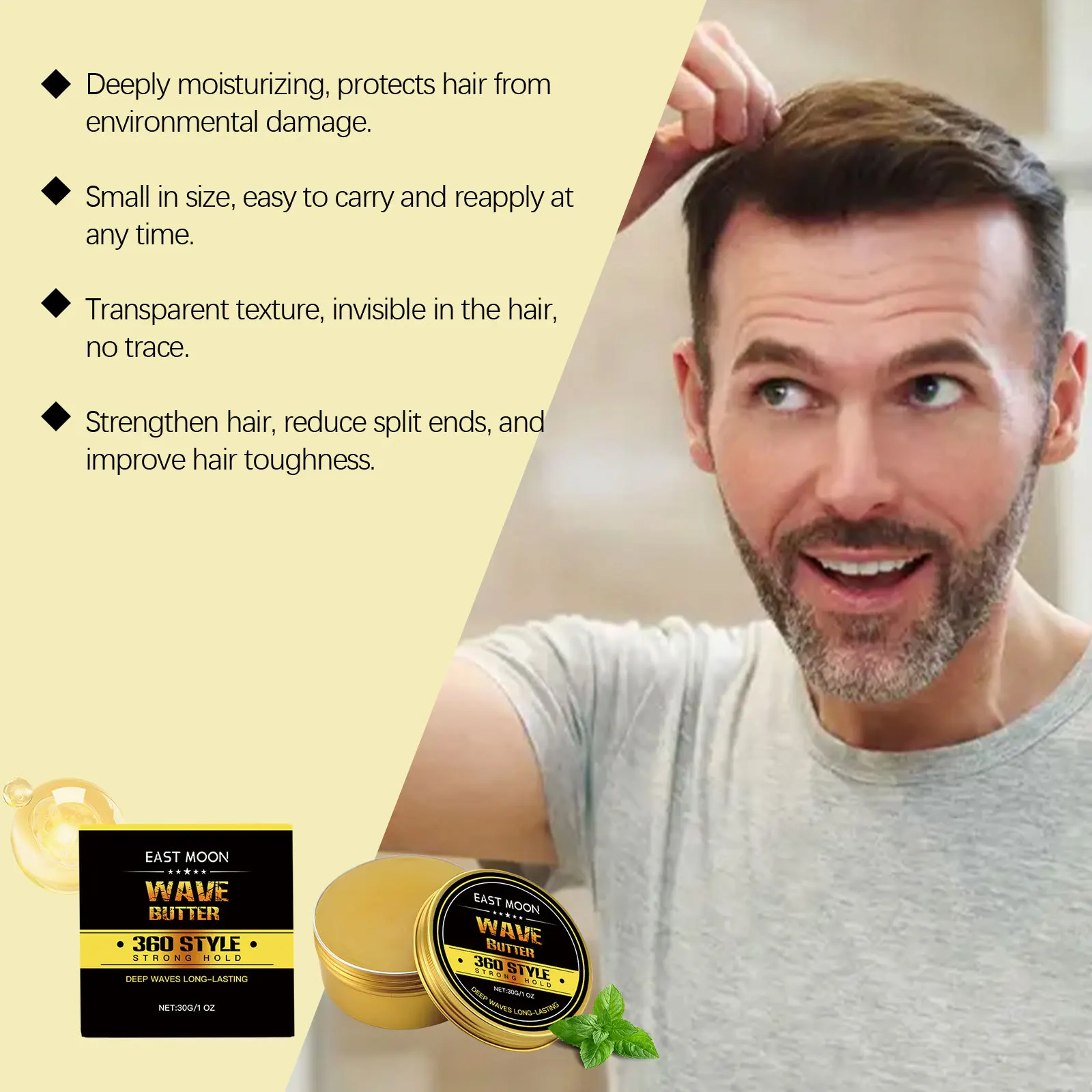 Argan Oil Hair Styling Wax Low Shine Reduce Frizz Strong Hold Finished Molding Non Greasy Men Vitamin Hair Shaping Wax 30g