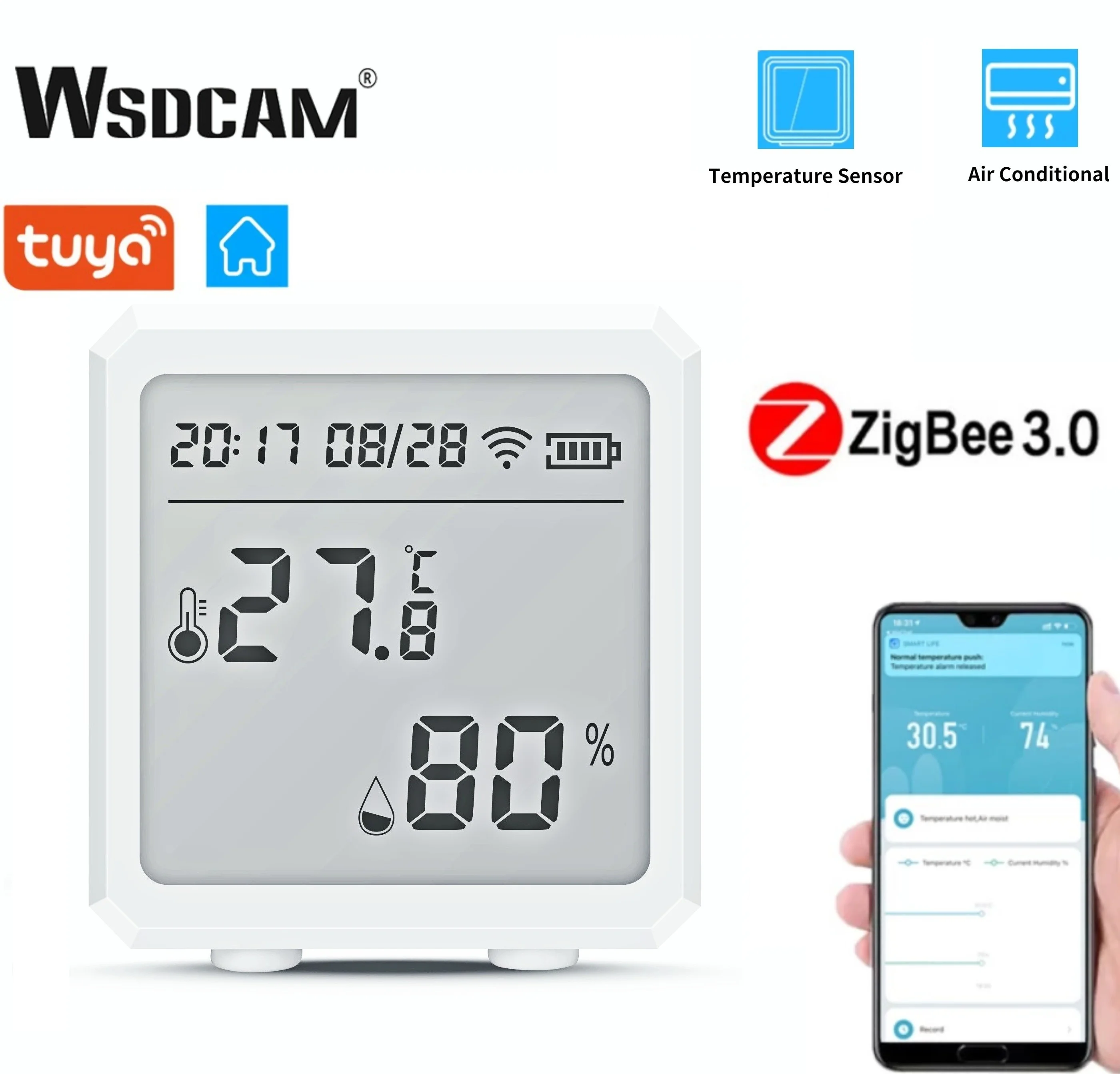 Zigbee Tuya Temperature And Humidity Sensor WSDCAM Indoor Hygrometer