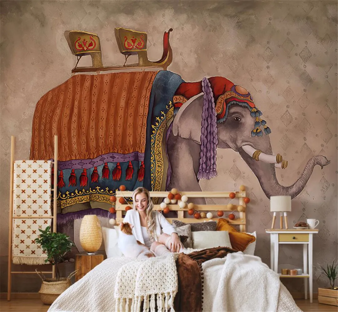 abstrato arte retro elefante papel de parede 01