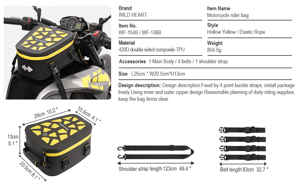 WILD HEART Universelle 6L Vollständig Wasserdichte Motorrad-Tanktasche Erweiterbare Große Kapazität Motorrad-Touring Gepäckaufbewahrungstasche – Detail 2